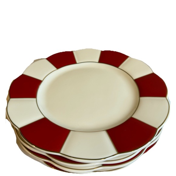Grace Teaware 8" Scalloped Edge Salad Plates Red, White, Gold Set of Four New - Picture 2 of 2